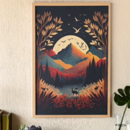 Poster Lua e Montanhas Coloridas com Arte Ai Meadow