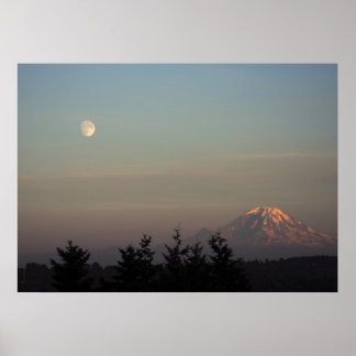 Póster Lua e Monte Ranier em