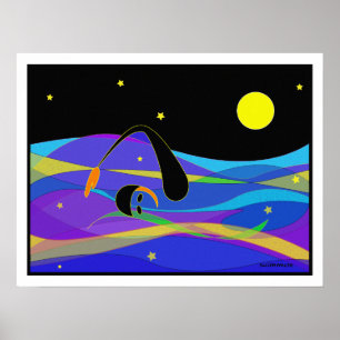 Póster Lua e nadador da noite das estrelas