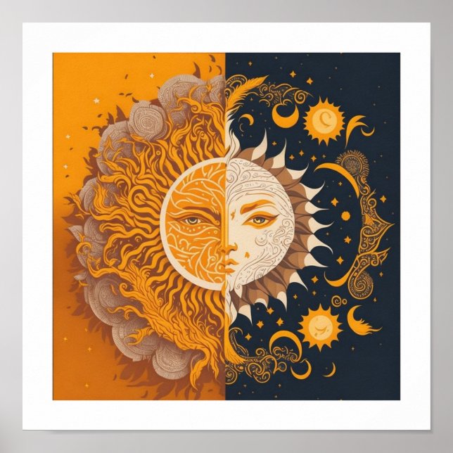 Poster Lua e Sol, esotérica, fã de boho de astrologia (Frente)