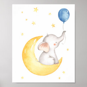 Poster Lua Elefante Estrelas Balão Núvem Encantado