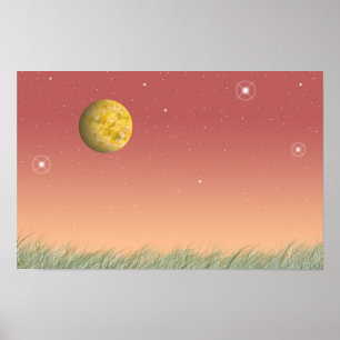 Poster Lua fantástica e um céu estrelado silencioso.