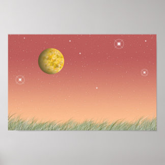 Poster Lua fantástica e um céu estrelado silencioso.