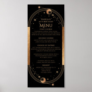 Poster Lua Negra Celestial Dourada Estrelas aniversário d