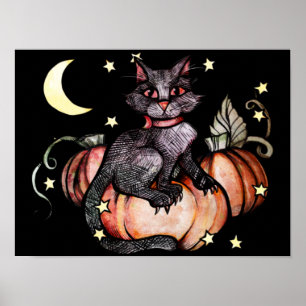 Poster Lua Preta de Abóbora de Gato