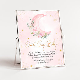 Poster Lua rosa e estrelas Chá de fraldas Não diga bebê