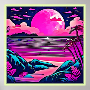 Poster Lua Rosa Neon Beachscape