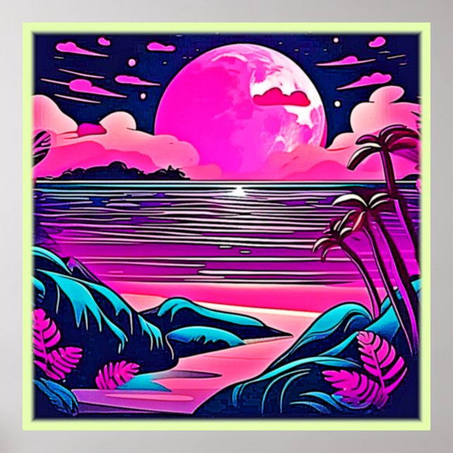 Poster Lua Rosa Neon Beachscape (Frente)
