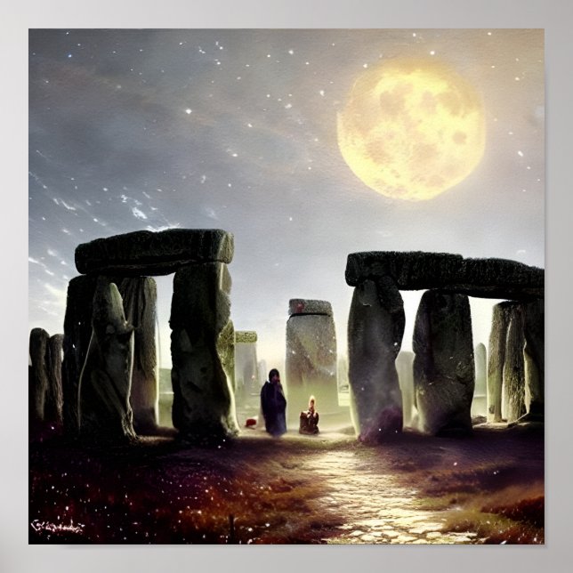 Poster Lua Sobre Arte Digital Stonehenge (Frente)