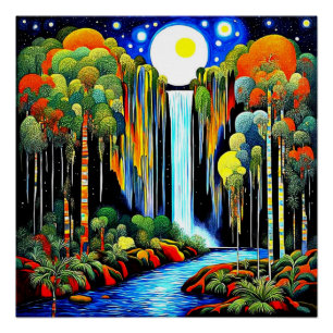 Póster Lua sobre cachoeira
