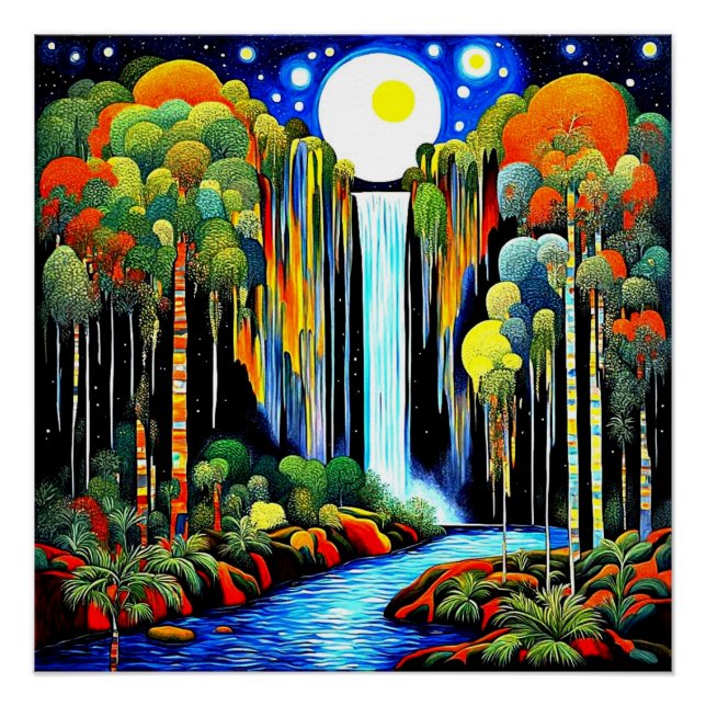 Póster Lua sobre cachoeira (Frente)