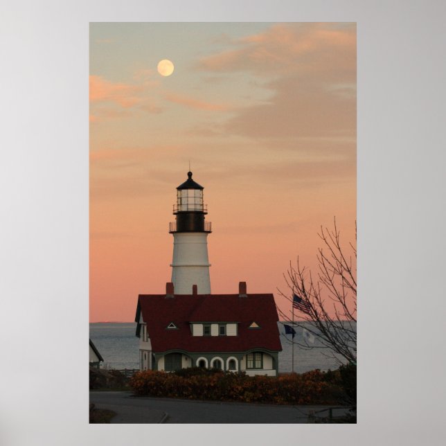 Póster Lua Sobre Farol Da Cabeça De Portland (Frente)