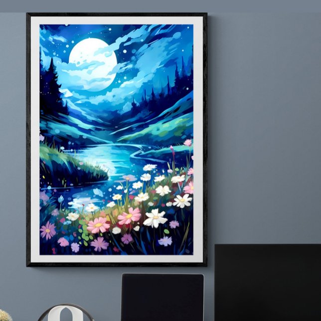 Poster Lua tranquila, paisagem floral | Ai (Criador carregado)