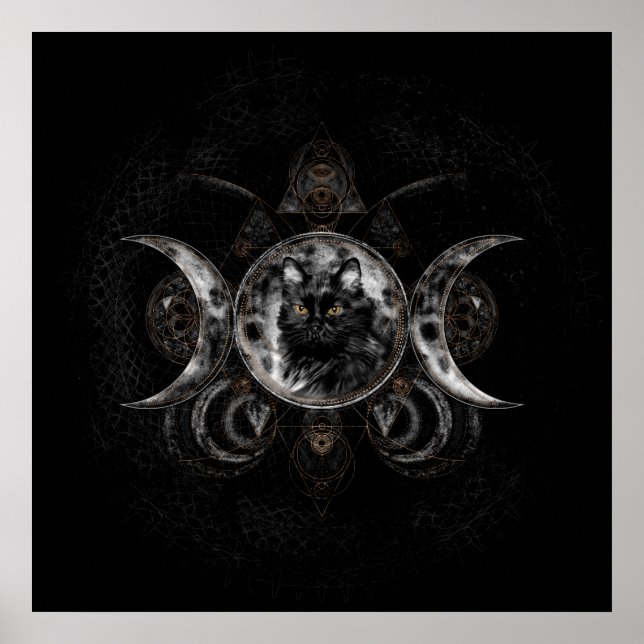Poster Lua tripla - Gato preto (Frente)