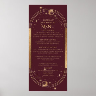 Poster Lua Vermelha Celestial Dourada Sol Estrelas aniver