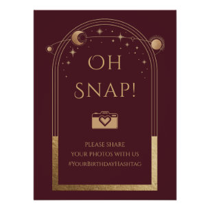 Póster Lua Vermelha Celestial Dourada Sol Stars Oh Snap