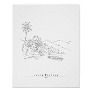 Póster Luang Prabang Laos Arte de Linha Minimalista