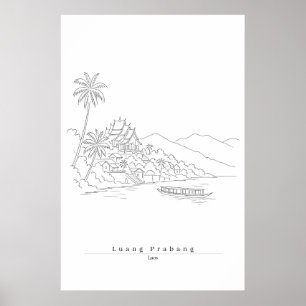 Poster Luang Prabang Laos Arte de Linha Minimalista