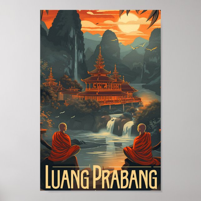 Poster Luang Prabang Laos Vintage Art Viagem (Frente)