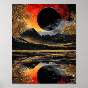 Poster 🌑 Luar Negro Místico Brilho Abstrato ✨ Celestial