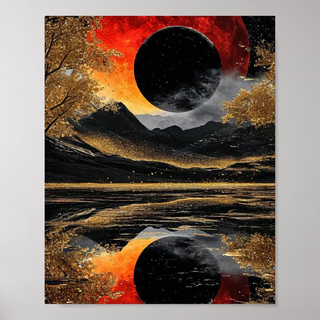 Poster 🌑 Luar Negro Místico Brilho Abstrato ✨ Celestial (Frente)