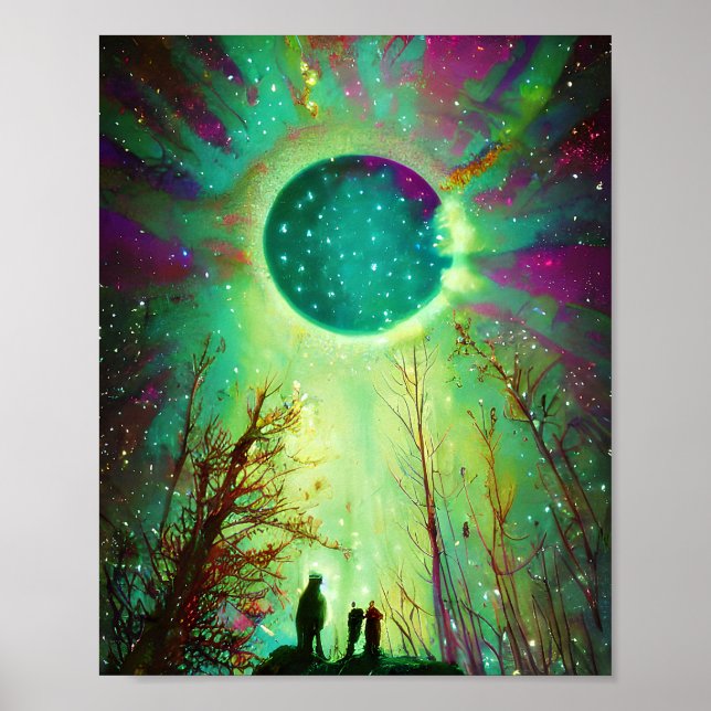 Poster Luas de estrelas e luzes de norte (Frente)