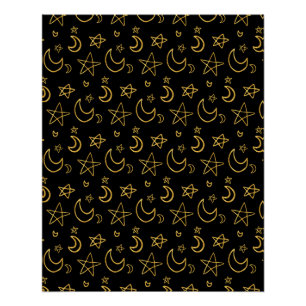 Póster Luas e estrelas Dourado padrão