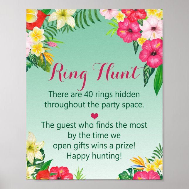 Poster Luau Tropical Ring Hunt Game - Sinal de Chá de pan (Frente)