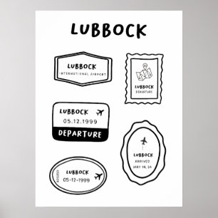 Poster Lubbock - Coleção de Carimbo de Viagem Design de