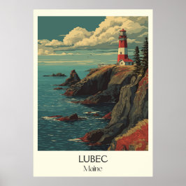 Poster Lubec Maine Vintage Lighthouse Cliff Art