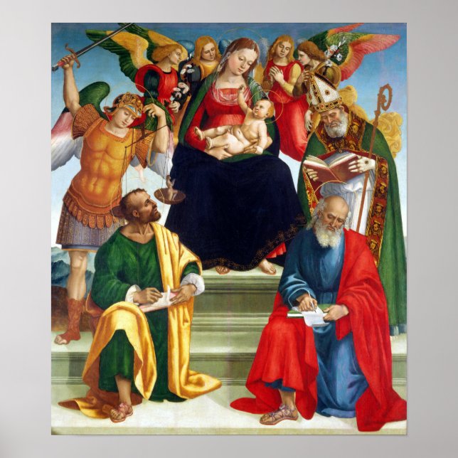 Poster Luca Signorelli Madonna e Child com Santos (Frente)