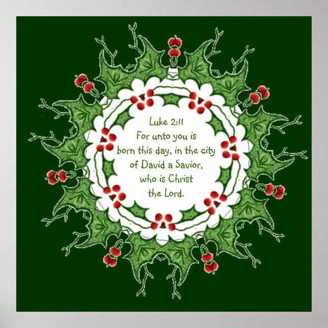 Poster Lucas 2:11 Escritura para o Natal com azevinho (Frente)