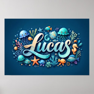 Poster Lucas Ocean Nursery Underwater Animais do Mar Subm