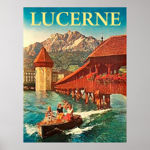 Poster Lucerna, suiça, meninas em um barco, vintage