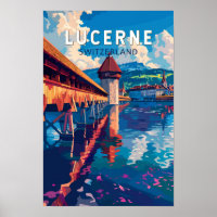 Lucerna Suíça Viagem Arte Vintage