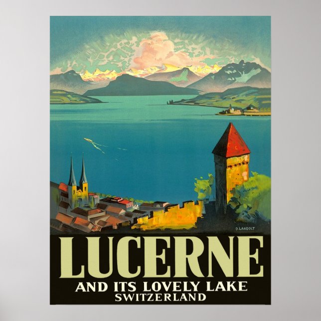 Poster Lucerna, Suíça, vista para o lago e montanhas (Frente)