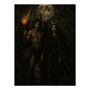 Póster Lucifer e Diana - Ilustração Nocturna da Bruxa