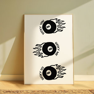 Poster Lucky 8 Ball Cartaz de Parede Retro de Sinuca