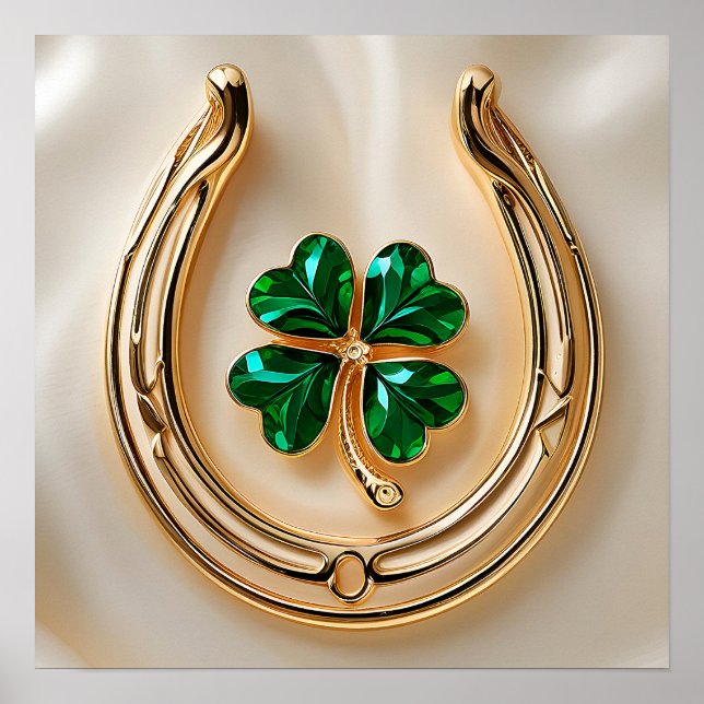 Poster Lucky clover with Gold Horseshoe (Frente)
