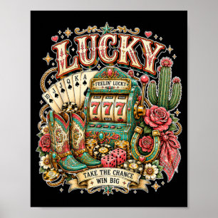 Poster Lucky Las Vegas Western Cowgirl Turquesa Rodeio