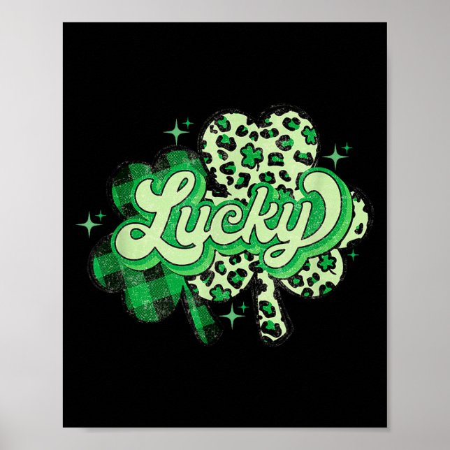 Poster Lucky Shamrock Leopard,checkered Patricks Day Funn (Frente)