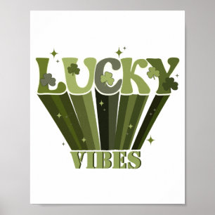 Poster Lucky Vibes Retro Dia de São Patrício Trevo Irland