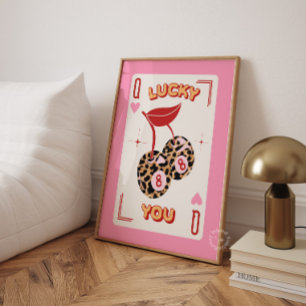 Poster Lucky You Bola 8 Cereja Estampa de Leopardo