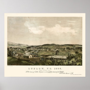Póster Ludlow, mapa panorâmico do VT - 1859