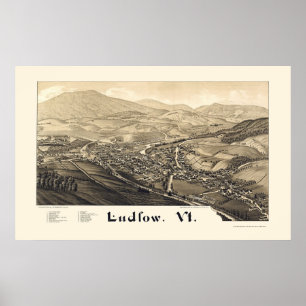 Poster Ludlow, mapa panorâmico do VT - 1885