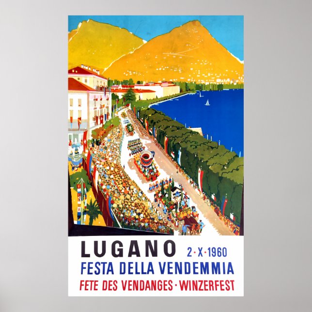 Poster Lugano, vista real. Multidão pessoas no festival d (Frente)
