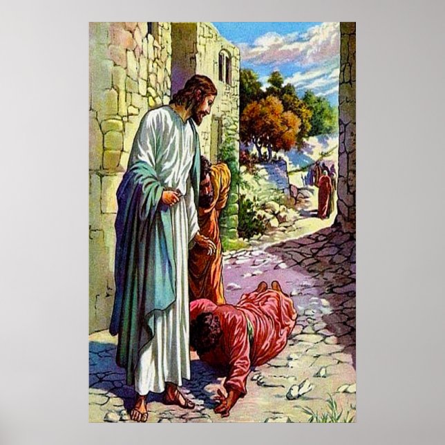 Póster Luke 17:11-19 Dez Lepers Limpos (Frente)