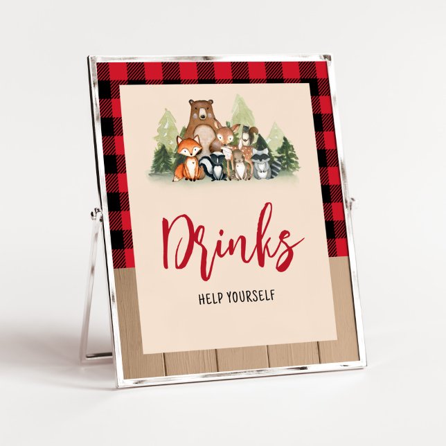 Poster Lumberjack Chá de fraldas Woodland Bebidas (Plaid Lumberjack Baby Shower Drinks Sign)