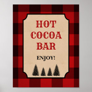 Poster Lumberjack Hot Cocoa Bar Sinal de Xadrez Vermelha