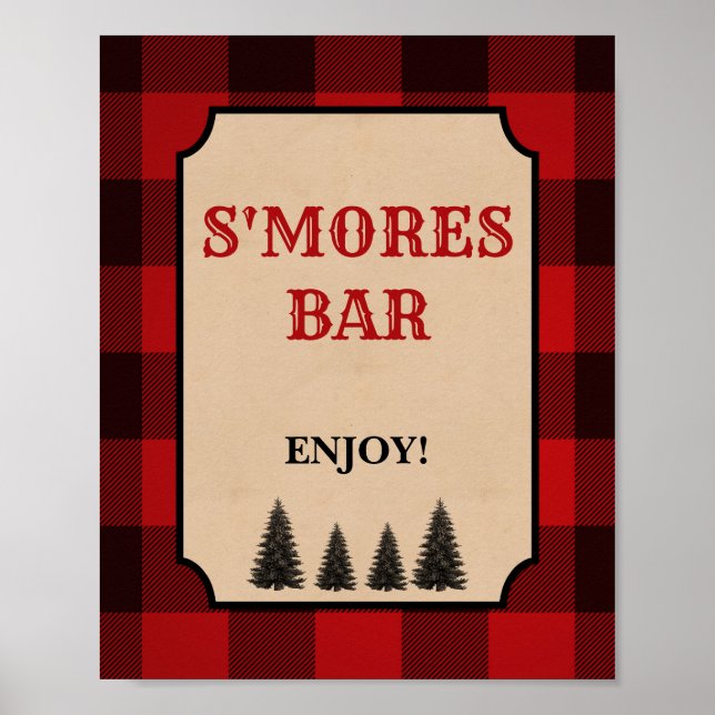 Poster Lumberjack S'mores - Sinal de Bar - Xadrez Vermelh (Frente)